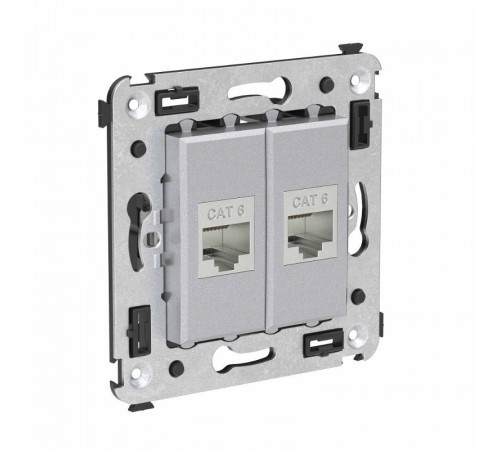 Компьютерная розетка RJ-45 без шторки в стену, кат.6 двойная экранированная, "Avanti", "Закаленная сталь"  4404794  DKC
