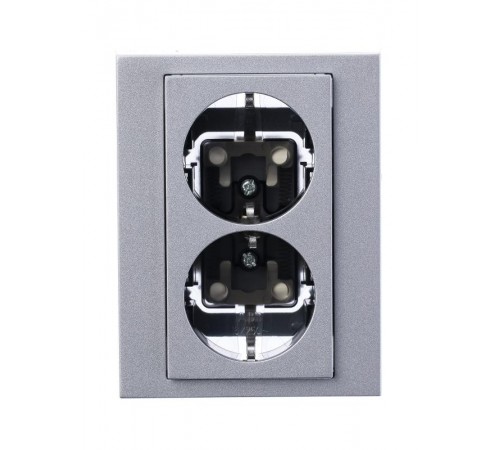 ABB Levit Серебро / дымчатый чёрный Розетка 2-ая с з/к со шторками 16А  5522H-C03457 70W  2CHH223457C6070  ABB