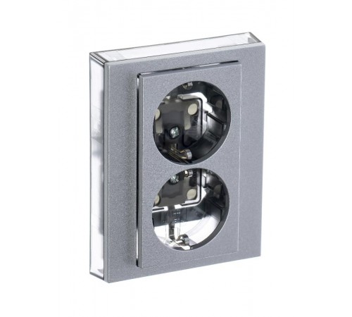 ABB Levit Серебро / дымчатый чёрный Розетка 2-ая с з/к со шторками 16А  5522H-C03457 70W  2CHH223457C6070  ABB