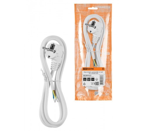 Шнур сетевой с вилкой ПВС 3x1,5мм 3м с/з белый  SQ1305-0177  TDM