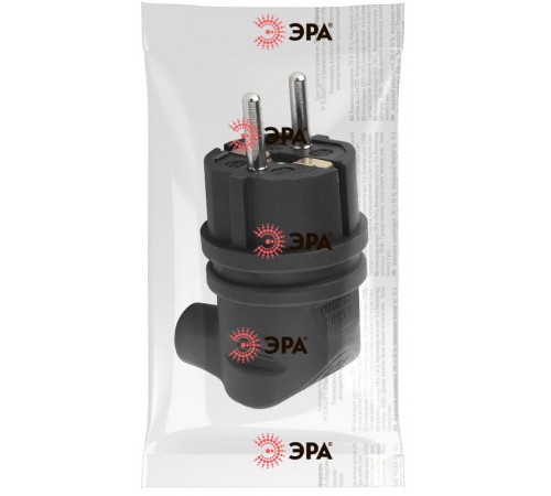 V9-B-IP44 ЭРА Вилка каучуковая с/з 90град с кольцом 16A IP44 черная  Б0044542  ЭРА