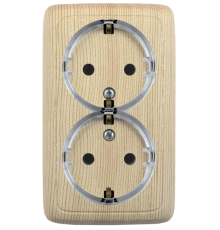 Розетка открытой установки, двухместная, с заземляющим контактом, цвет сосна  РА16-181-02  HEGEL