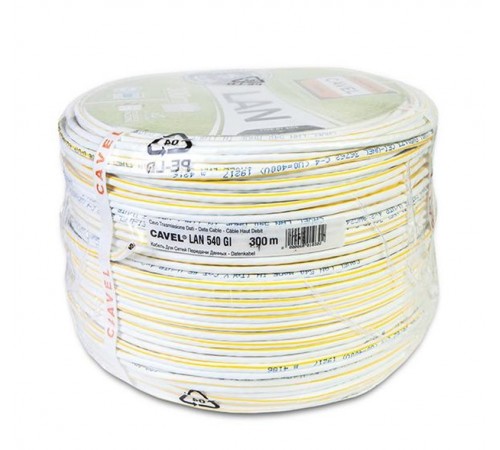 LAN 540_GI 300м, витая пара 5e U/UTP, 0,51мм Cu, 5,1 PVC, белый/желтая полоса  C00005225  CAVEL