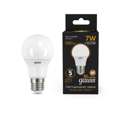 Лампа светодиодная LED 7Вт E27 220В 2700К A60  102502107  Gauss
