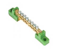 Шина "0" PE 6x9мм 8 отверстий латунь с контактной пластиной 2 зелёных угловых изолятора EKF PROximasn0-63-08-2-peEKF