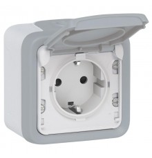 Plexo Серый Розетка с/з с крышкой винт. зажим наружный монтаж 16А (в сборе) IP55  069733  Legrand