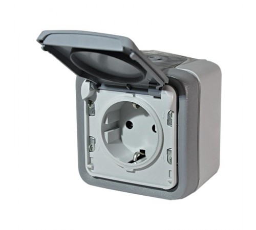 Plexo Серый Розетка с/з с крышкой винт. зажим наружный монтаж 16А (в сборе) IP55  069733  Legrand