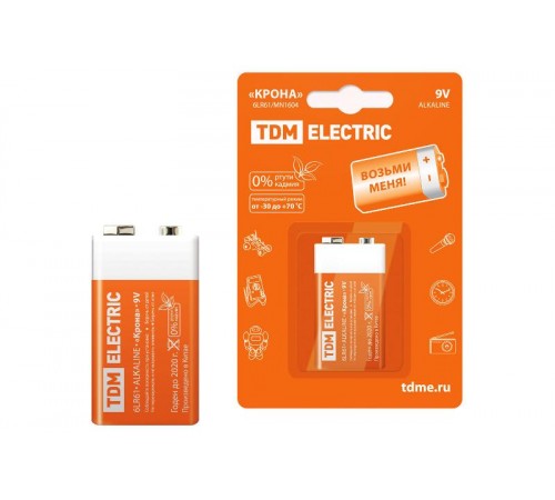 Элемент питания 6LR61 "Крона" 9V BP-1   SQ1702-0013  TDM