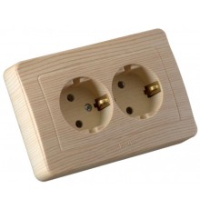 Розетка скрытой установки, двухместная, с заземляющим контактом, цвет сосна  РС16-351-02  HEGEL