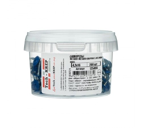 Саморез ШСММ св. 4,2х16 т.зел. KP RAL 6005 (200 шт) - ведро малое ( 0,34 кг)  125496  Tech-KREP