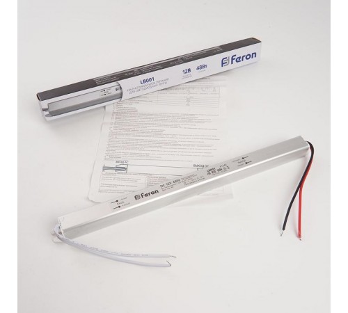 Трансформатор электронный для светодиодной ленты LB001  48W 12V 260*18*17мм (ультратонкий драйвер)  41344  Feron