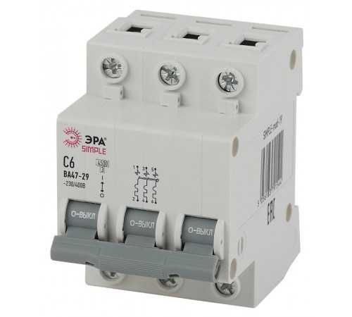Выключатель автоматический трехполюсный SIMPLE-mod-27 ВА47-29 3P 63А 4,5кА характеристика C SIMPLE  Б0039244  ЭРА