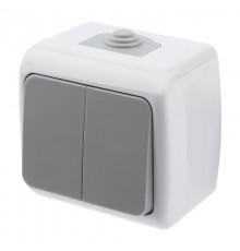 5-104-03 Выключатель двойной, 10А-250В, IP54, ОУ, Atlantic, серый  Б0050943  Intro