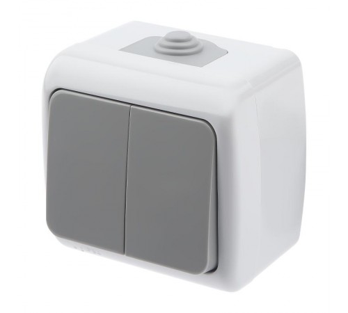 5-104-03 Выключатель двойной, 10А-250В, IP54, ОУ, Atlantic, серый  Б0050943  Intro