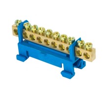 Шина "0" N (6х9мм) 10 отверстий латунь синий изолятор тип "Стойка" на DIN-рейку розничный стикер EKF PROxima  sn0-63-10-sb-r  EKF