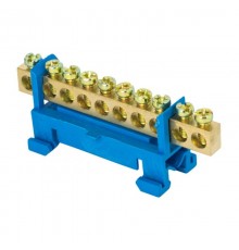 Шина "0" N (6х9мм) 10 отверстий латунь синий изолятор тип "Стойка" на DIN-рейку EKF PROxima  sn0-63-10-sb  EKF