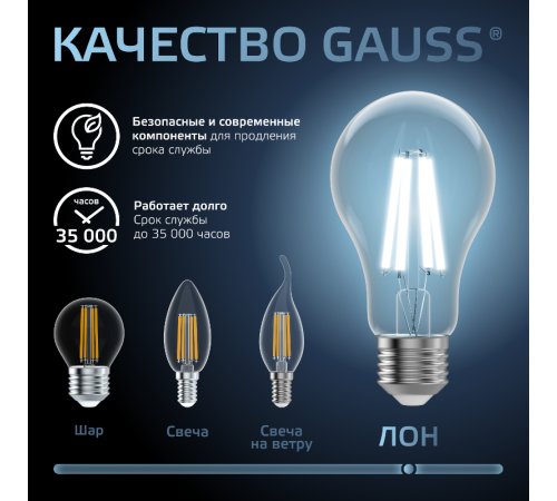 Лампа светодиодная Filament А70 22W 2100lm 4100К Е27 LED 1/10/40  102902222  Gauss