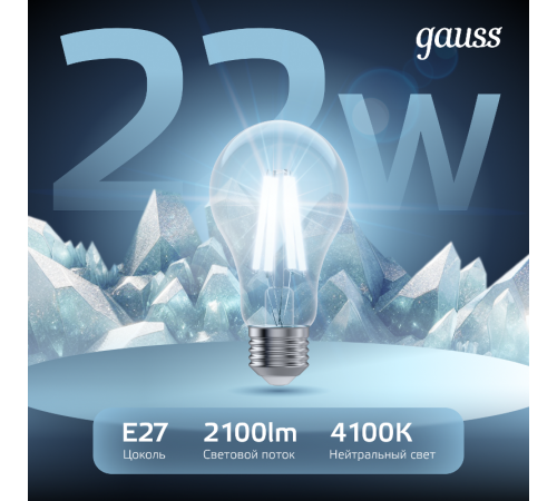 Лампа светодиодная Filament А70 22W 2100lm 4100К Е27 LED 1/10/40  102902222  Gauss