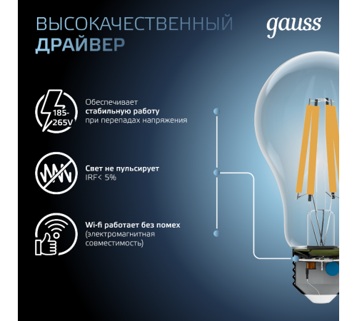 Лампа светодиодная Filament А70 22W 2100lm 4100К Е27 LED 1/10/40  102902222  Gauss