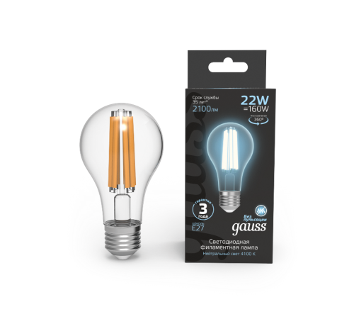 Лампа светодиодная Filament А70 22W 2100lm 4100К Е27 LED 1/10/40  102902222  Gauss