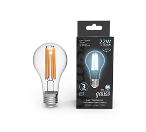 Лампа светодиодная Filament А70 22W 2100lm 4100К Е27 LED 1/10/40  102902222  Gauss
