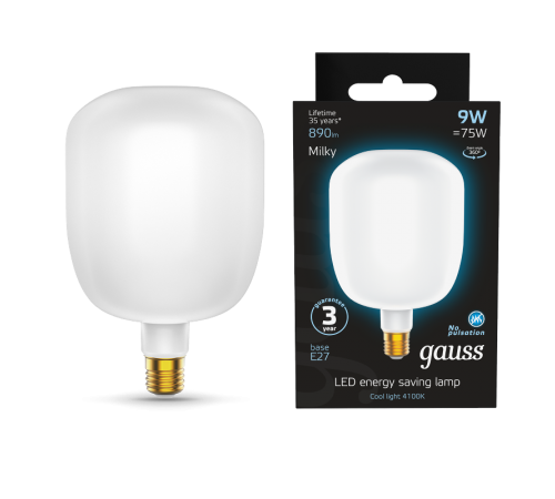 Лампа светодиодная Filament V140 9W 890lm 4100К Е27 milky LED 1/6  1015802209  Gauss