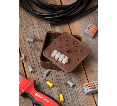 Коробка распределительная КМР-030-030кг (75х75х25) с клеммником тёмное дерево EKF PROxima  plc-kmr-030-030kg-t  EKF