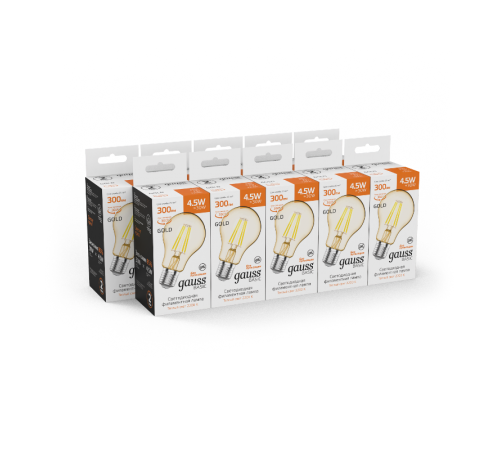Лампа светодиодная Basic Filament А60 4,5W 300lm 2200К Е27 golden LED 1/10/40  1021245  Gauss