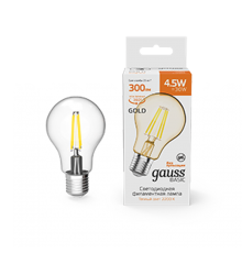 Лампа светодиодная Basic Filament А60 4,5W 300lm 2200К Е27 golden LED 1/10/40  1021245  Gauss