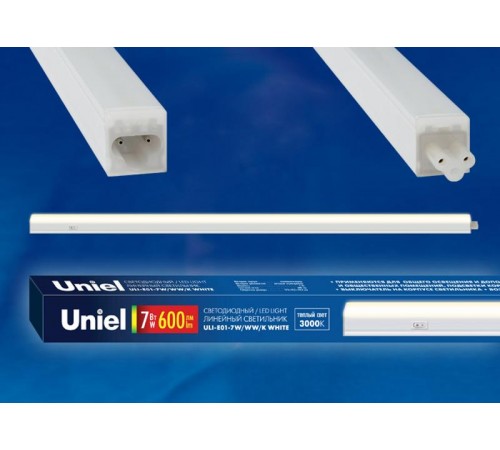 Светильник светодиодный линейный T5 с выключателем Теплый ULI-E01-7W/WW/K WHITE 3000K 600Лм белый  UL-00003374  Uniel