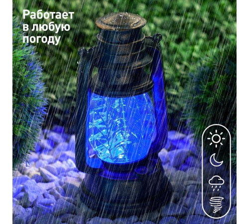 Cветильник садовый декоративный SL-RSN23-LANT-BU на солнечной батарее, полистоун, пластик, синий, 21,3 см  Б0032584  ЭРА