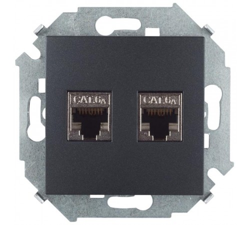 Simon 15 Графит Розетка компьютерная двойная RJ45 кат.6а (АМР, FTP)  1591564-038  Simon