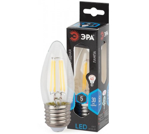 Лампа светодиодная F-LED B35-5W-840-E27 Лампы СВЕТОДИОДНЫЕ F-LED ЭРА (филамент, свеча, 5Вт, нейтр, E27)  Б0027934  ЭРА