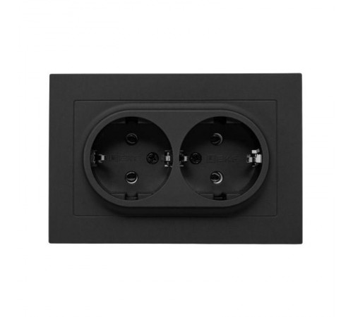 Механизм розетки двойной, 16А, с заземлением, без шторок, с рамкой, чёрный Эпика EKF  UP1-SOB-210  EKF