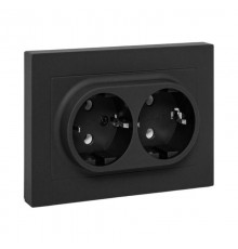 Механизм розетки двойной, 16А, с заземлением, без шторок, с рамкой, чёрный Эпика EKF  UP1-SOB-210  EKF