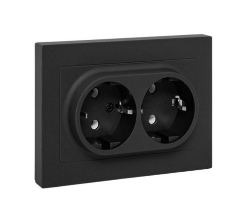 Механизм розетки двойной, 16А, с заземлением, без шторок, с рамкой, чёрный Эпика EKF  UP1-SOB-210  EKF