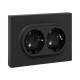 Механизм розетки двойной, 16А, с заземлением, без шторок, с рамкой, чёрный Эпика EKF  UP1-SOB-210  EKF