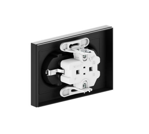 Механизм розетки двойной, 16А, с заземлением, без шторок, с рамкой, чёрный Эпика EKF  UP1-SOB-210  EKF
