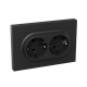 Механизм розетки двойной, 16А, с заземлением, без шторок, с рамкой, чёрный Эпика EKF  UP1-SOB-210  EKF