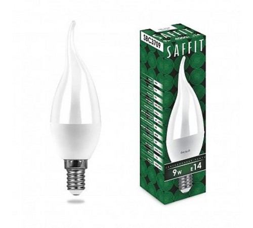 Лампа светодиодная SBC3709 9W 4000K 230V E14 C37T свеча на ветру  55130  SAFFIT