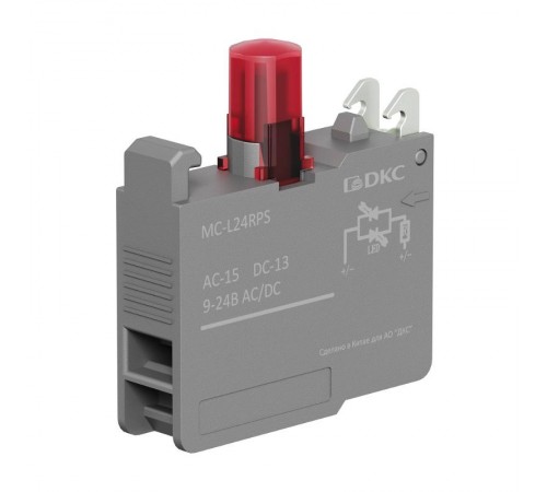 Контактный блок с клеммными зажимами под винт со светодиодом на  9-24В, красный  MC-L24RPS  DKC