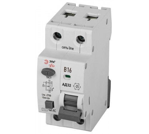 АВДТ 4,5кА  PRO D32E2B16АC10P АД-32 электронное 1P+N B16 10мА тип АC защита 230В   Б0057368  ЭРА
