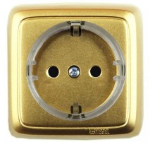 Розетка открытой установки, одноместная, с заземляющим контактом, со шторкой, с изолирующей пластиной, цвет золото  РА16-174-07  HEGEL