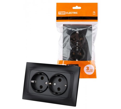 Розетка двойная 2П+З 16А 250В графит "Лама"  SQ1815-0625  TDM