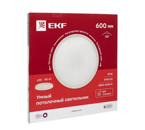 Умный потолочный светильник 600 мм 45W EKF Connect  sclwf-600-cct  EKF