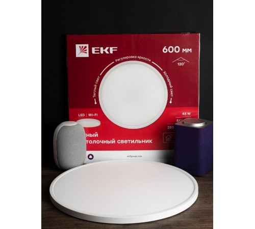 Умный потолочный светильник 600 мм 45W EKF Connect  sclwf-600-cct  EKF
