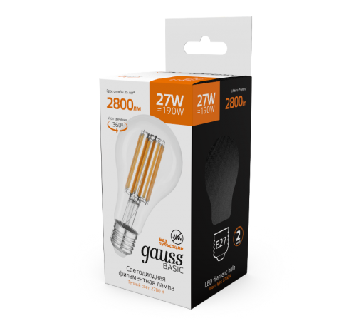 Лампа светодиодная   Basic Filament А70 27W 2800lm 2700К Е27 LED 1/10/40  40712172  Gauss