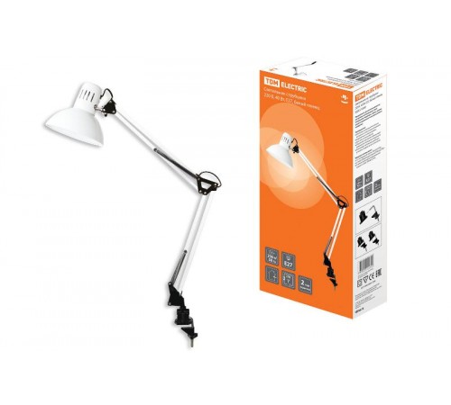 Светильник настольный струбцина 40Вт КЛЛ Е27 белый глянец  sq0337-0030  TDM