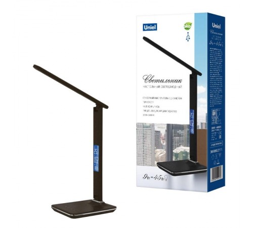 Светильник настольный TLD-551 Brown/LED/450Lm/3000-6000K/Dimmer/USB c часами календарем Т 9W сенсор коричн  UL-00003335  Uniel