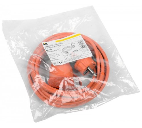 Шнур УШ-01РВ оранж. с вилкой и розеткой 2Р+РЕ/5 метров 3х1,0 мм2 IP44  WUP10-05-K09-44  IEK